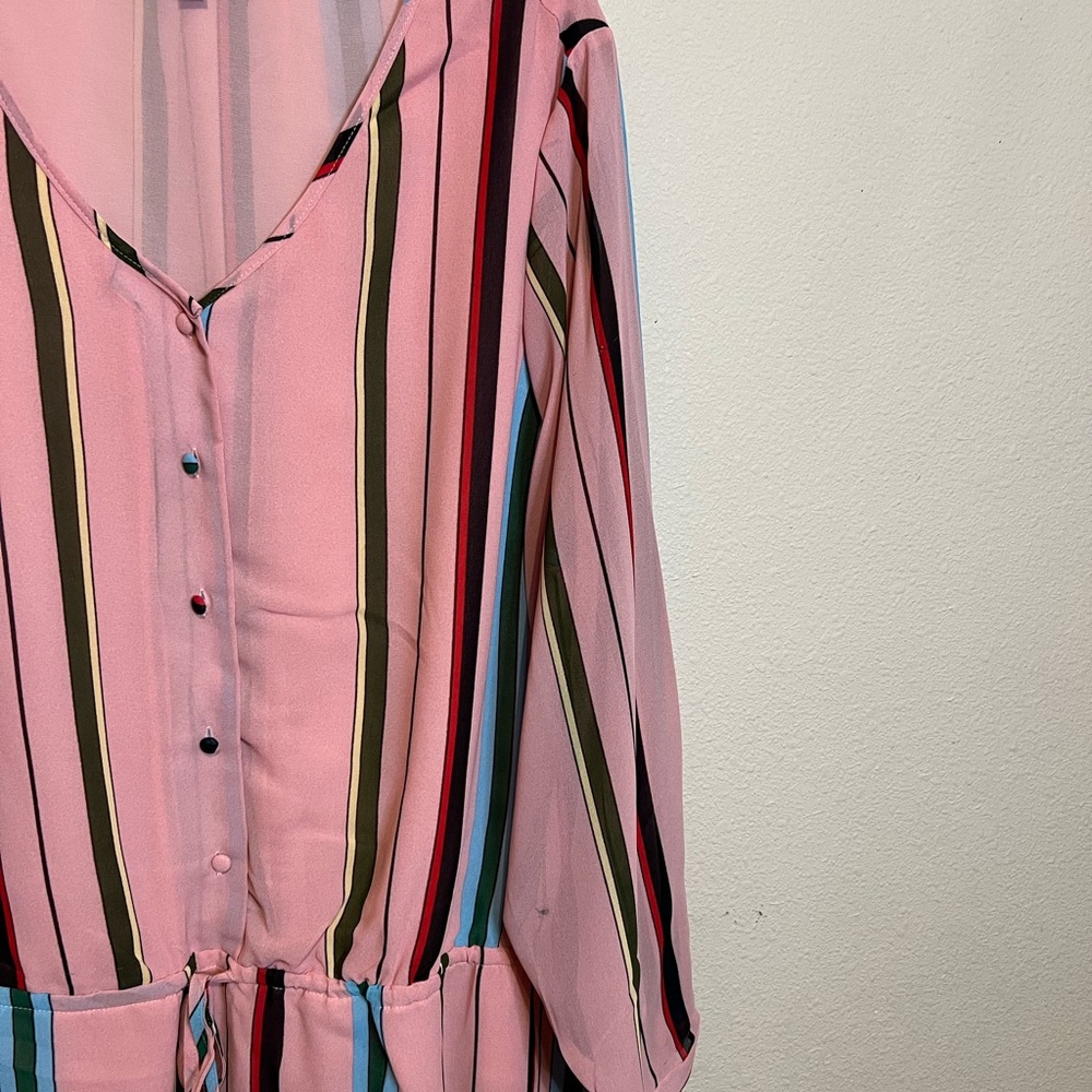 Striped Button-Up Blouse with Tie Waist in dusty rose and stripes. Size 2X - Picture 3 of 5